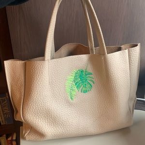 Ampersand As Apostrophe Sideways Tote  with Custom Embroidery color :Taupe